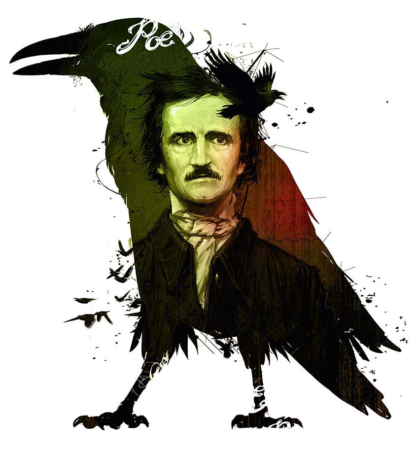 The image of Edgar Allan Poe inside of a black Raven.