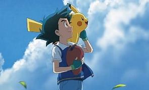 Pokemon trainer and Pikachu wistfully anticipating their futures