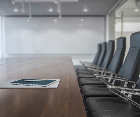 Desks and chairs setup for Board Meeting