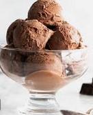 A crystal bowl topped with three (3) delectable scoops of chocolate ice cream