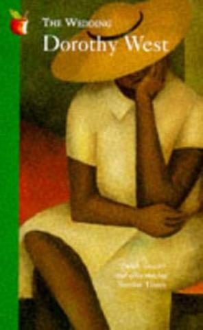 African American woman sitting with a hat on and white dress with a green and red background.