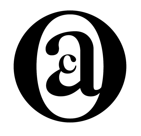 Overlapping letters OAC in black.
