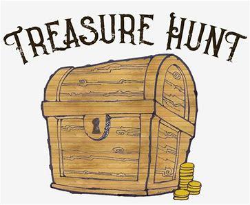 Large light brown wooden treasure chest with the words treasure chest in black letters above it