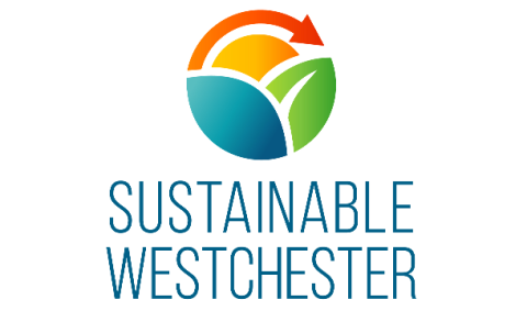 Sustainable Westchester logo.  A red arrow, green, orange and blue.