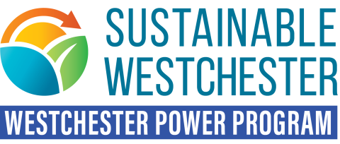 Sustainable Westchester logo.  A red arrow, green, orange and blue.