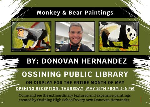 Pictures and white lettering on a green and white background.