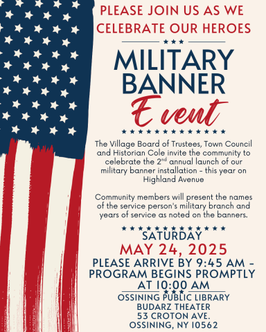 American Flag with red and blue lettering on a tan background.