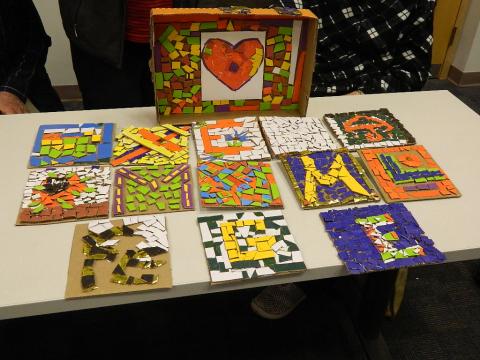 Mosaic artwork with many different colors.