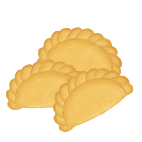 3 empanadas on a gray and white checkerboard 