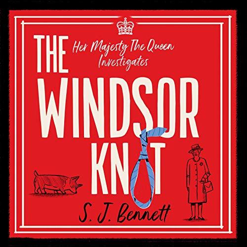 Red book cover featuring The Windsor Knot title and iconography of a corgi and Queen