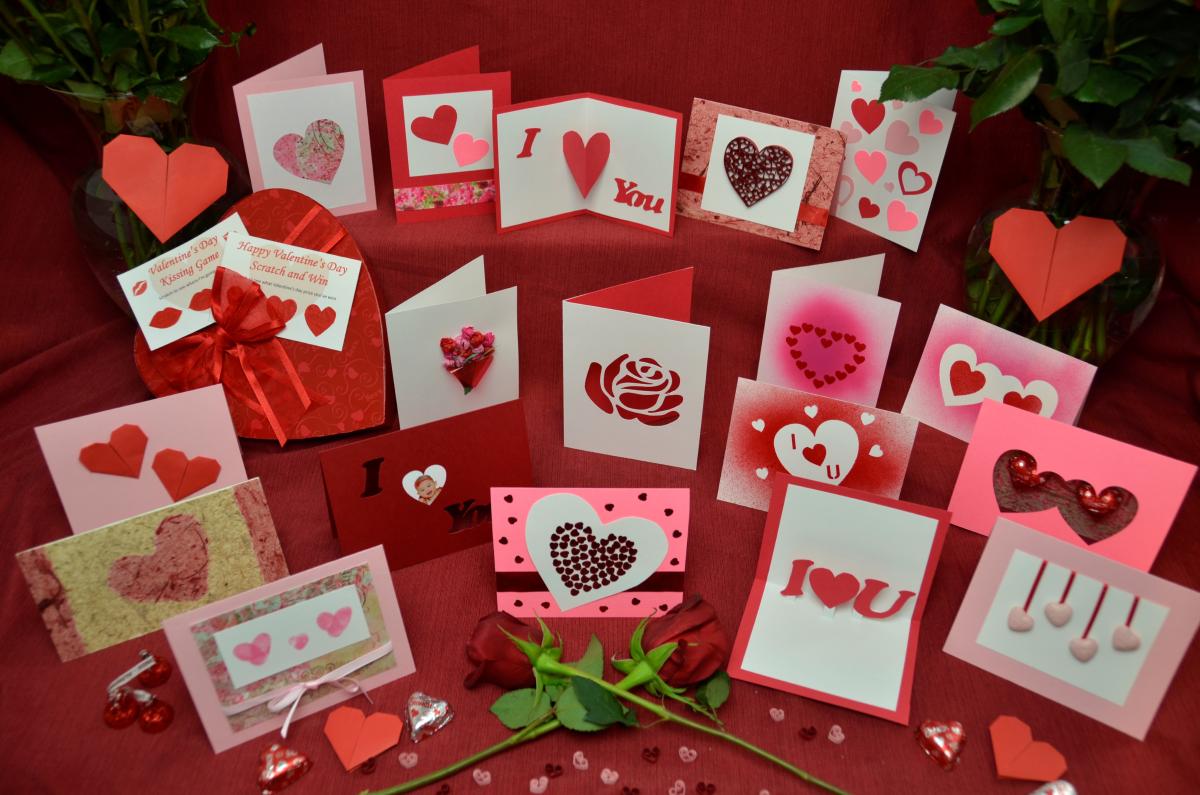 Display of various Valentine's Day cards