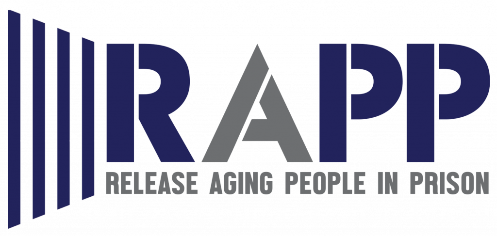 RAPP in bold letters with releasing aging people in prison underneath