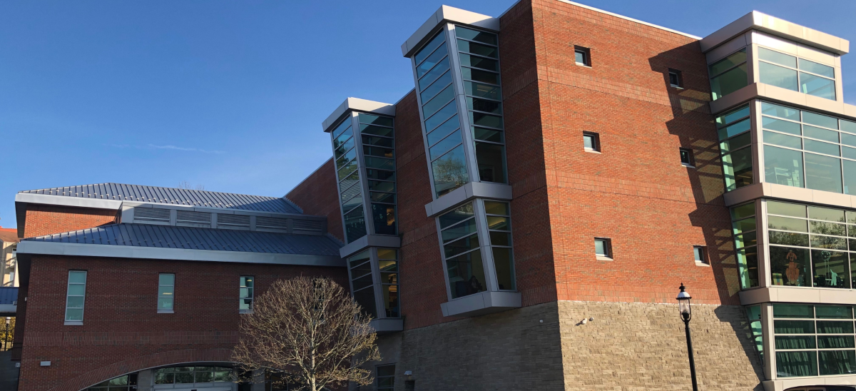 Image of the exterior of the Library as seen from the lower level 