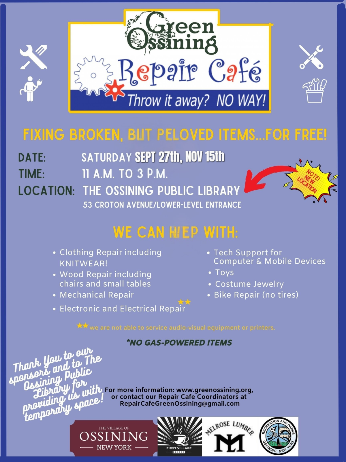 White lettering on a purple background.