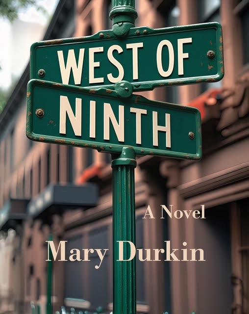 Book cover, green signage with green and red background.